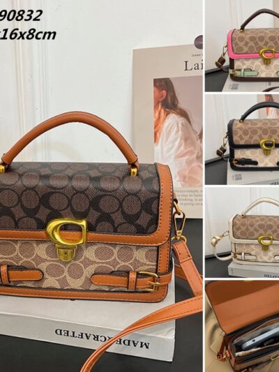 Signature Canvas Lock Top-Handle Crossbody Bag