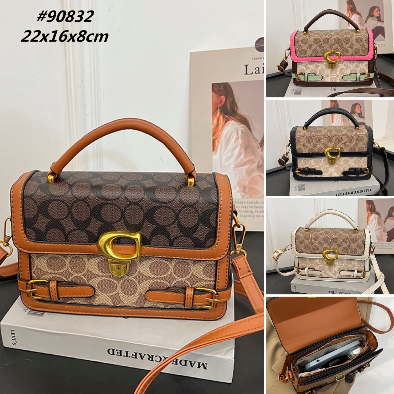 Signature Canvas Lock Top-Handle Crossbody Bag